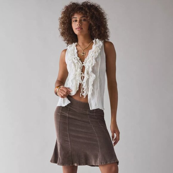 Kimchi Blue Clara Cascading Ruffle Tie-Front Tank Top - Picture 1 of 4